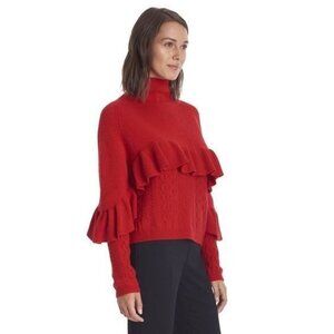 NAADAM Volta Ruffle Mock Turtleneck Cashmere Pullover Sweater M Red